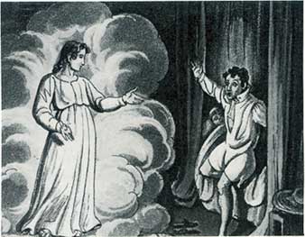 A British print shows a Banshee, a female spirit sait to haunt old and noble Irish families, sometimes to avenge the cruelties that had been meted out to her by an ancient ancestor.